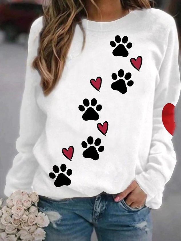 Casual Crew Neck Dog Sweatshirt