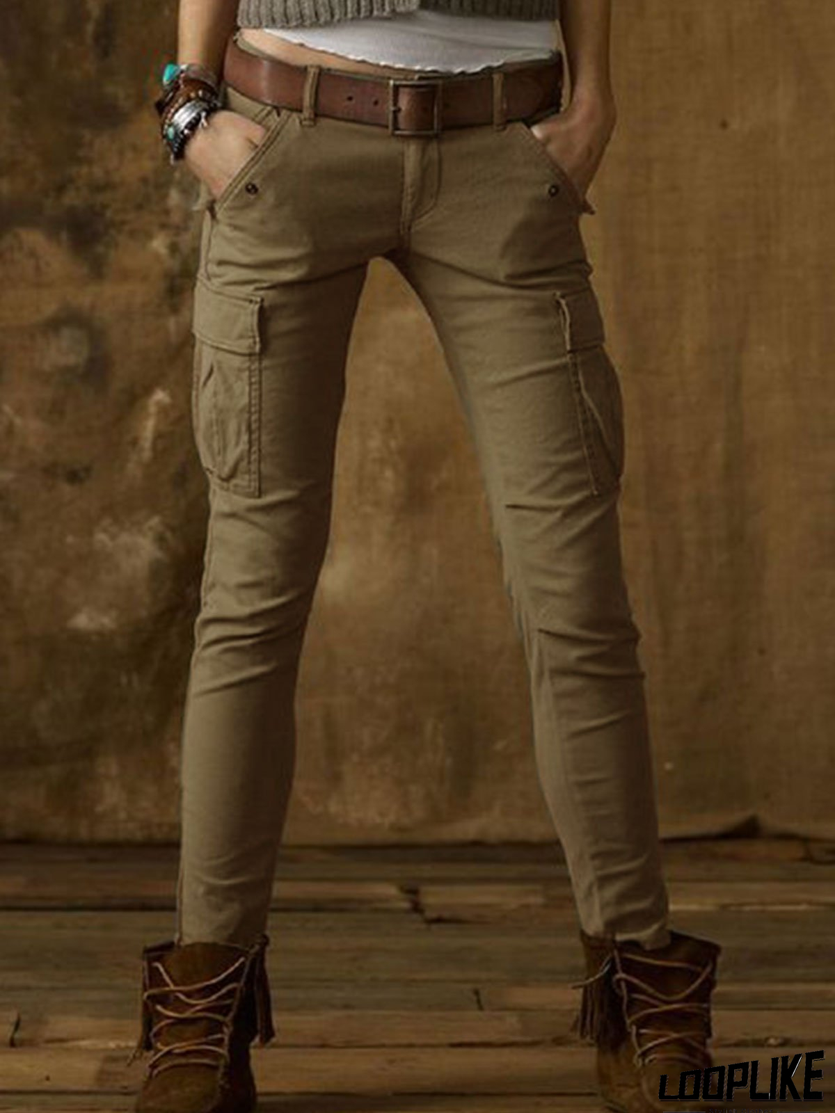 Cotton-Blend Casual Solid Pants