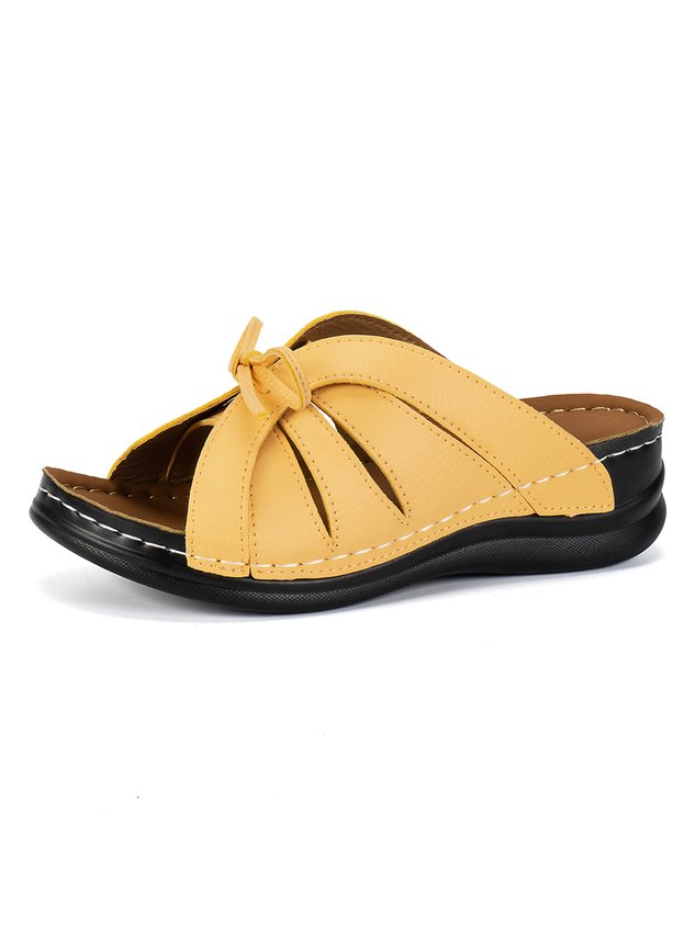 Casual Bowknot Hollow out Comfy Wedge Heel Slide Sandals