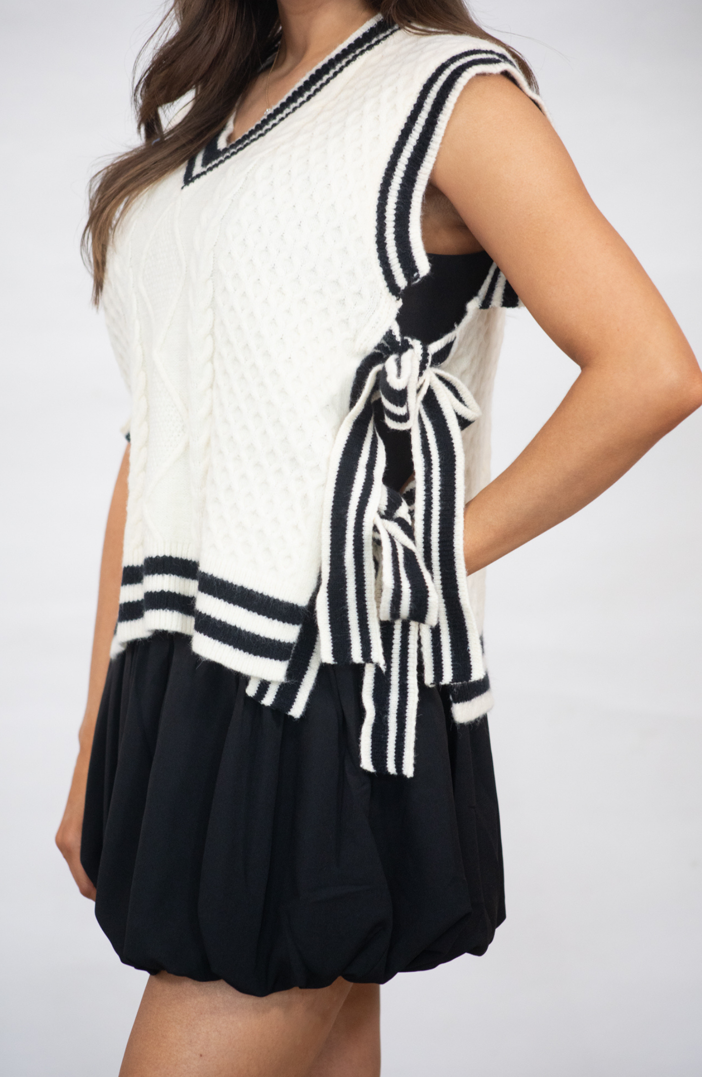 Want You To Want Me Ivory Sweater Side Tie Top