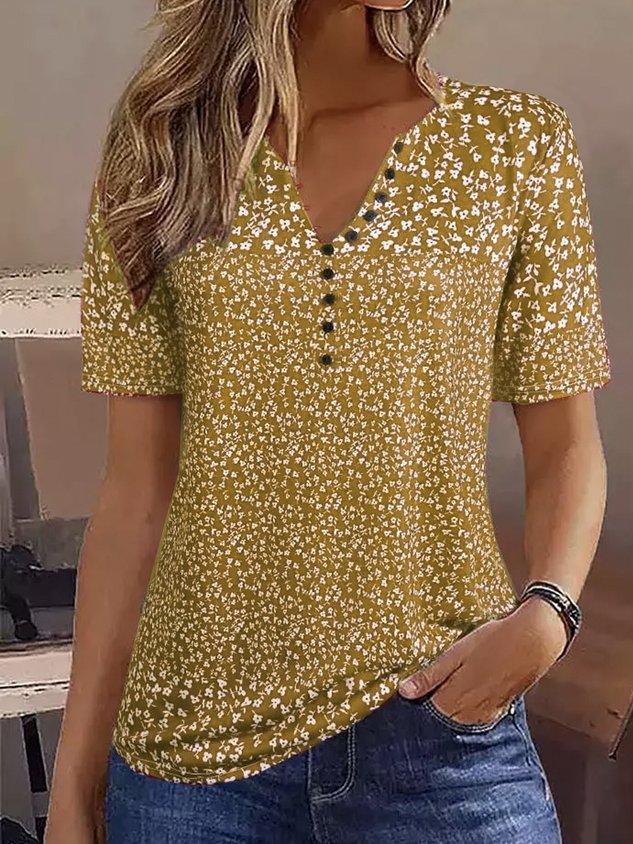 Crew Neck Casual Buckle Loose Blouse