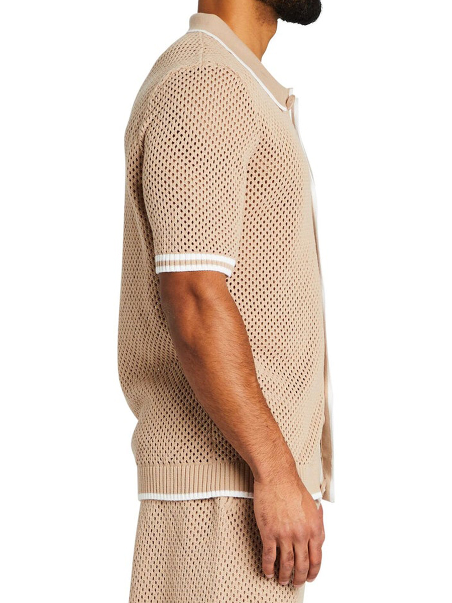 OVERSIZED BOXY CROCHET KNIT POLO