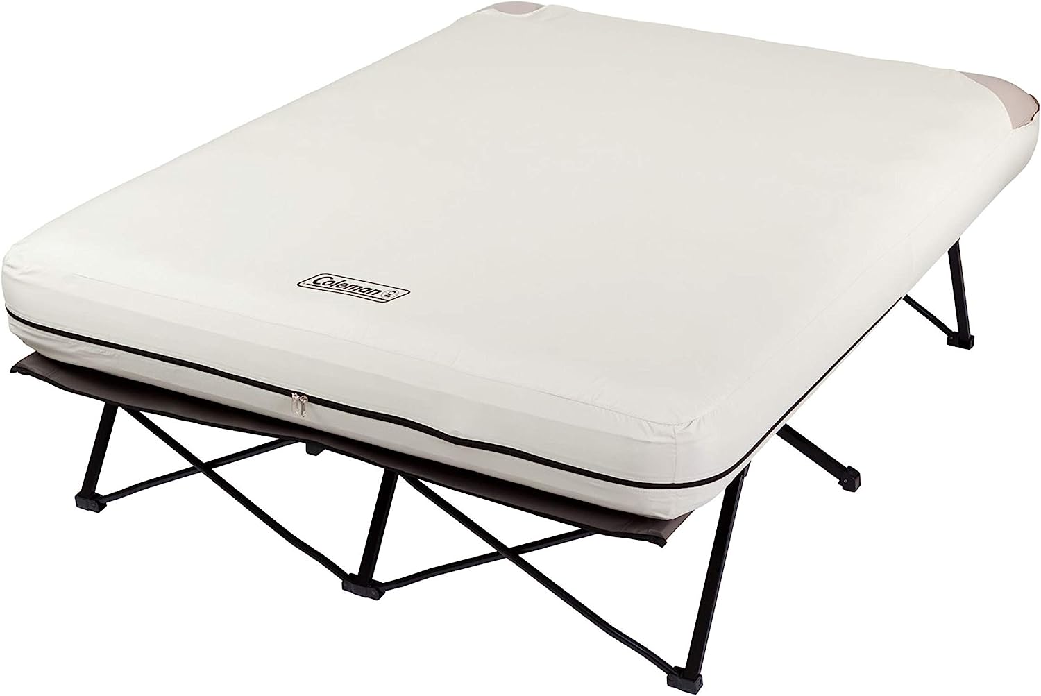 Camping Cot, Air Mattress, and Pump Combo, Folding Camp Cot and Air Bed with Side Table and Battery Operated Pump