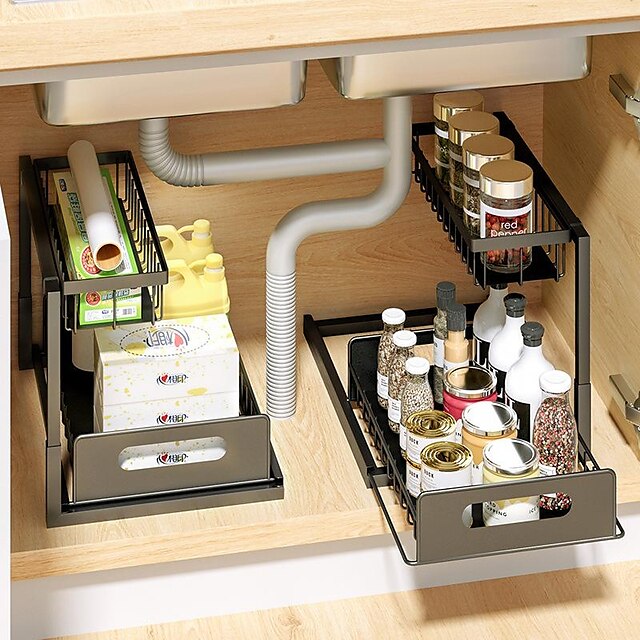 Kitchen Cabinet Shelf Under Sink Storage Storage Rack Pull-Out Drawer Basket Finishing Shelf Detachable