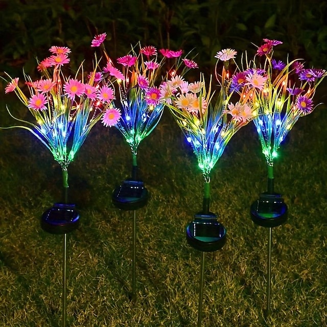 Solar Garden Lights Outdoor Chrysanthemum Solar Outdoor Lights Decorative With Colorful String Lights Upgraded Waterproof Solar Garden Decor For Yard Patio Landscape Decoration