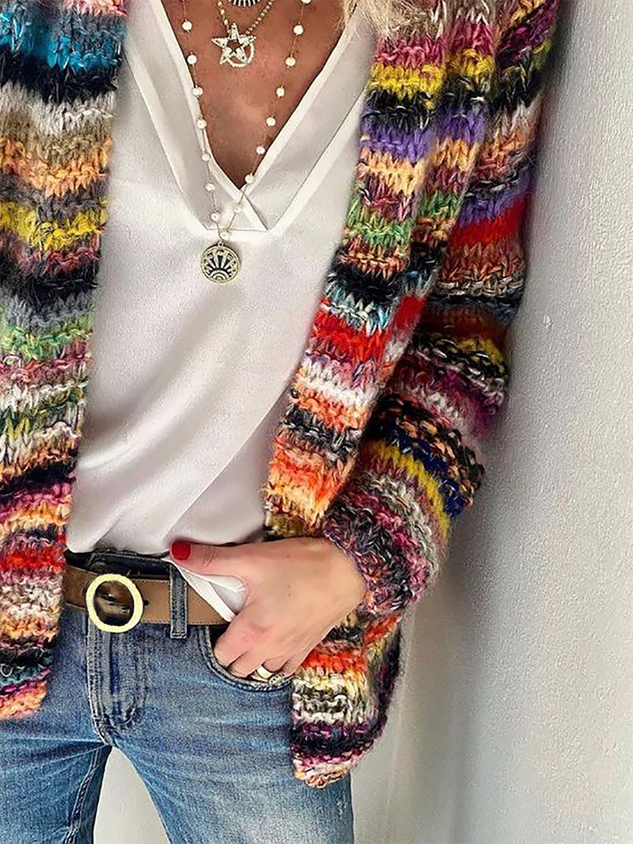 Jacket Long Sleeve Casual Striped Sweater coat