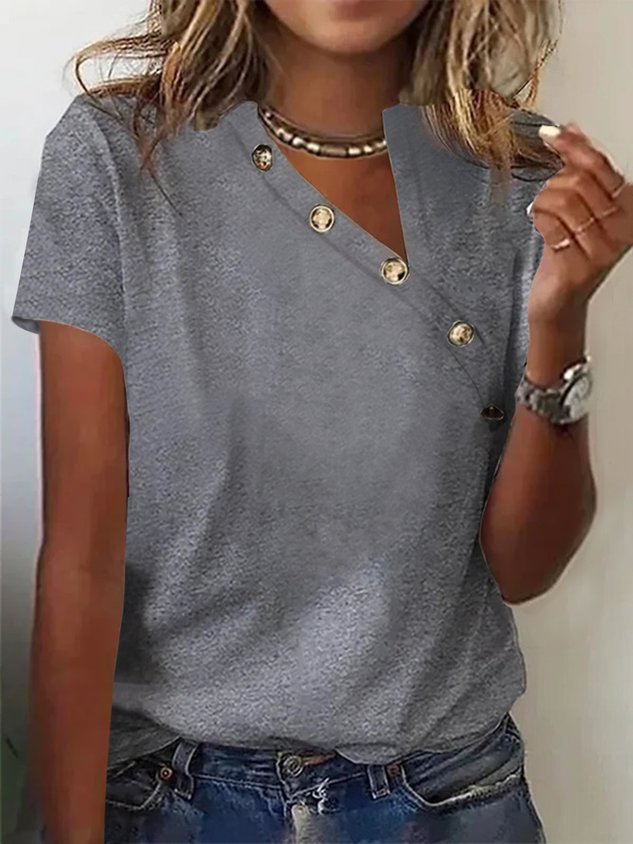 Asymmetrical Collar Buttoned Casual T-Shirt