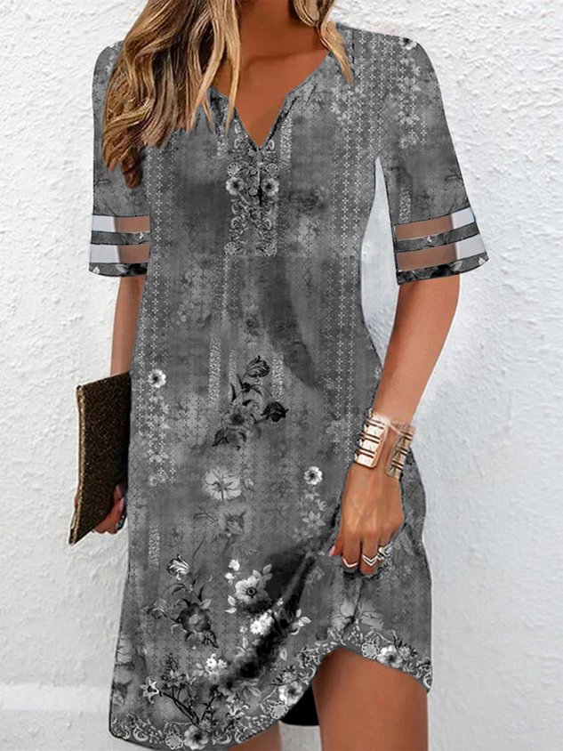 Casual V Neck Floral Loose Dress