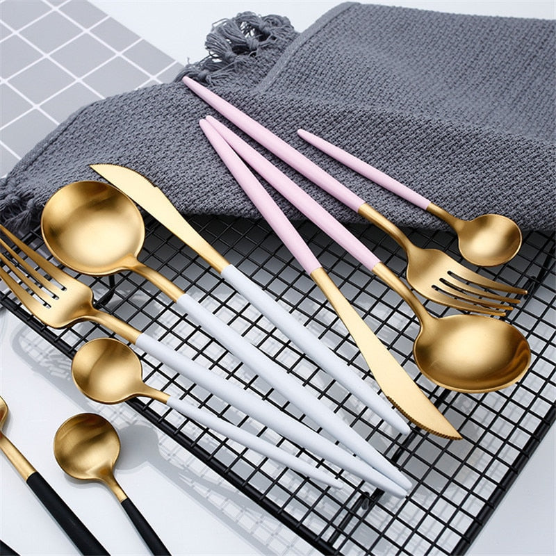 (Store Closing Sale) Rose Gold Tableware Set Stainless Steel Cutlery Set Western Food Tableware Luxury Fork Teaspoon Knife Cutlery Set fork spoon