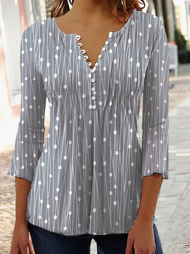 Women's Geometric Casual V-neck Daily Hot List A-Line Top Long Sleeve Henry Collar Polka Dots Stripes Tunic