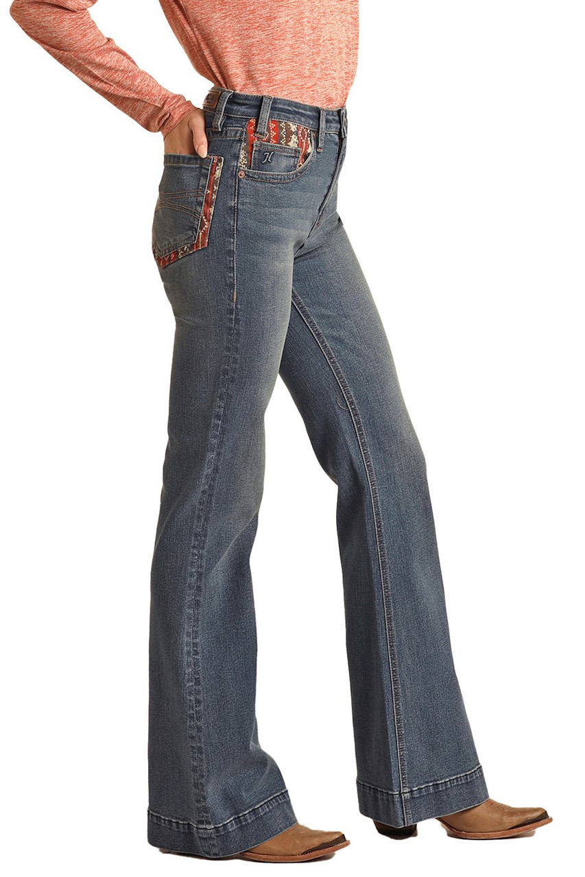 Women's mid-rise printed patchwork pant jeans