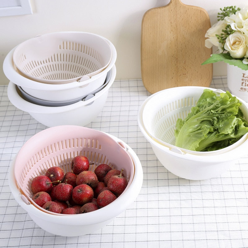 Kitchen Silicone Double Drain Basket Bowl