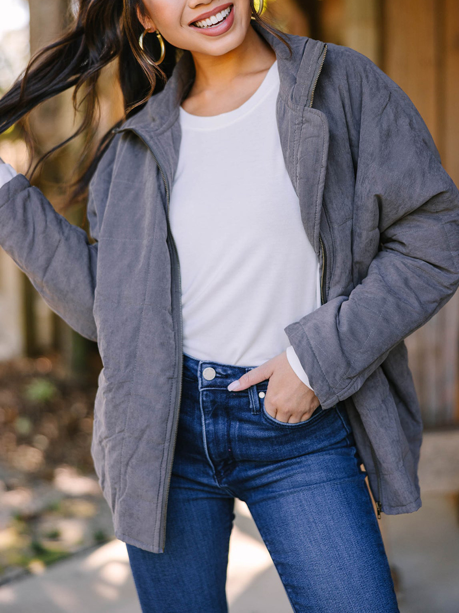 Gray Quilted Jacket