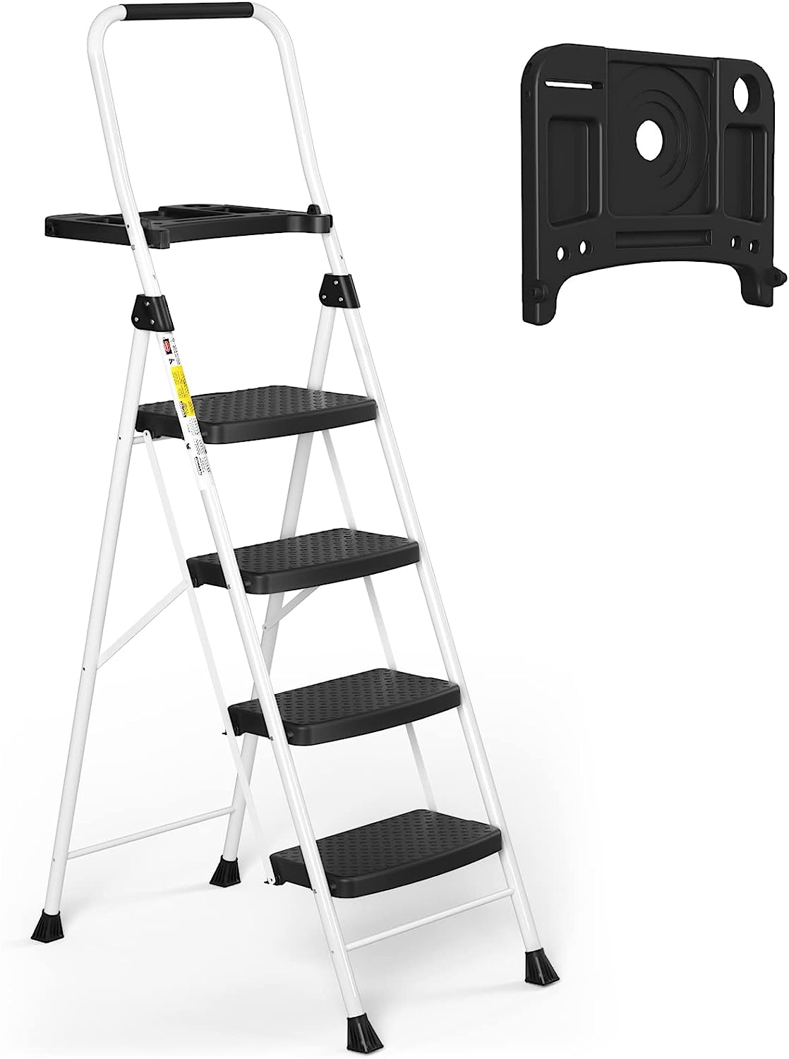 3 Step Ladder, Folding Step Stool with Wide Anti-Slip Pedal, 500lbs Sturdy Steel Ladder, Convenient Handgrip, Lightweight, Portable Steel Step Stool, Black