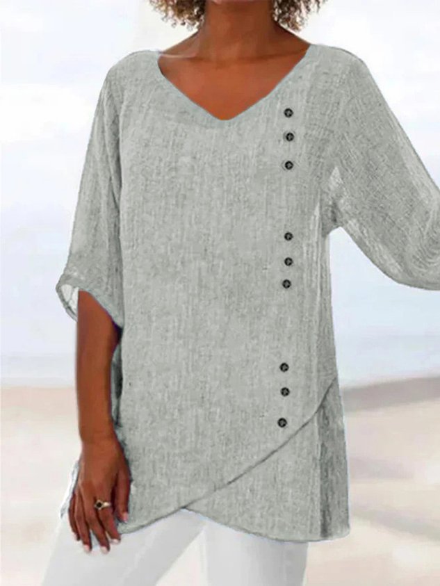 Casual Three Quarter Sleeve V Neck Tunic Top