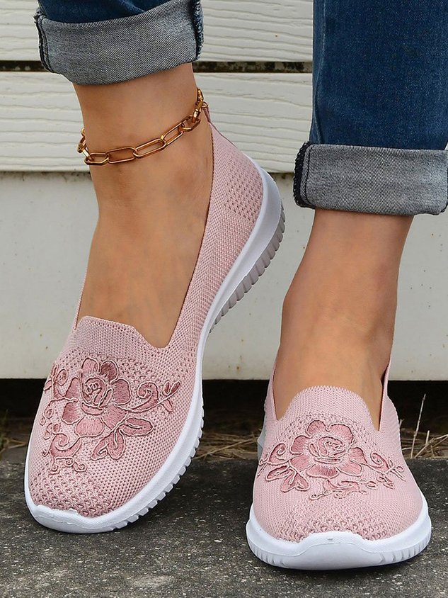 Sports Floral Breathable Slip On Flat Heel Fly Woven Shoes Embroidery