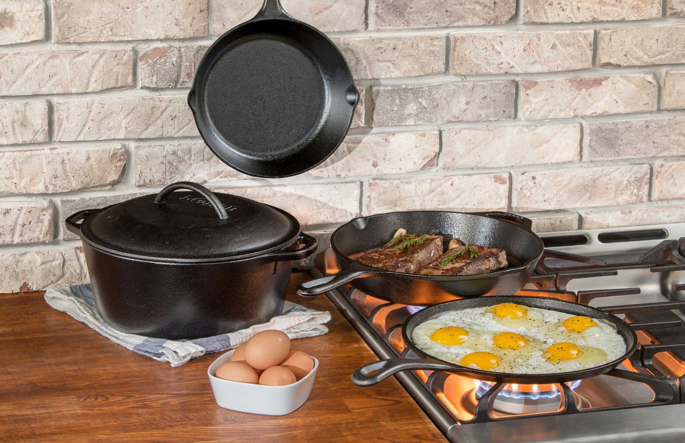 (Store Closing Sale) Pre-Seasoned Cast Iron 5 Piece Set, L5HS3, 5 Piece Combo Set