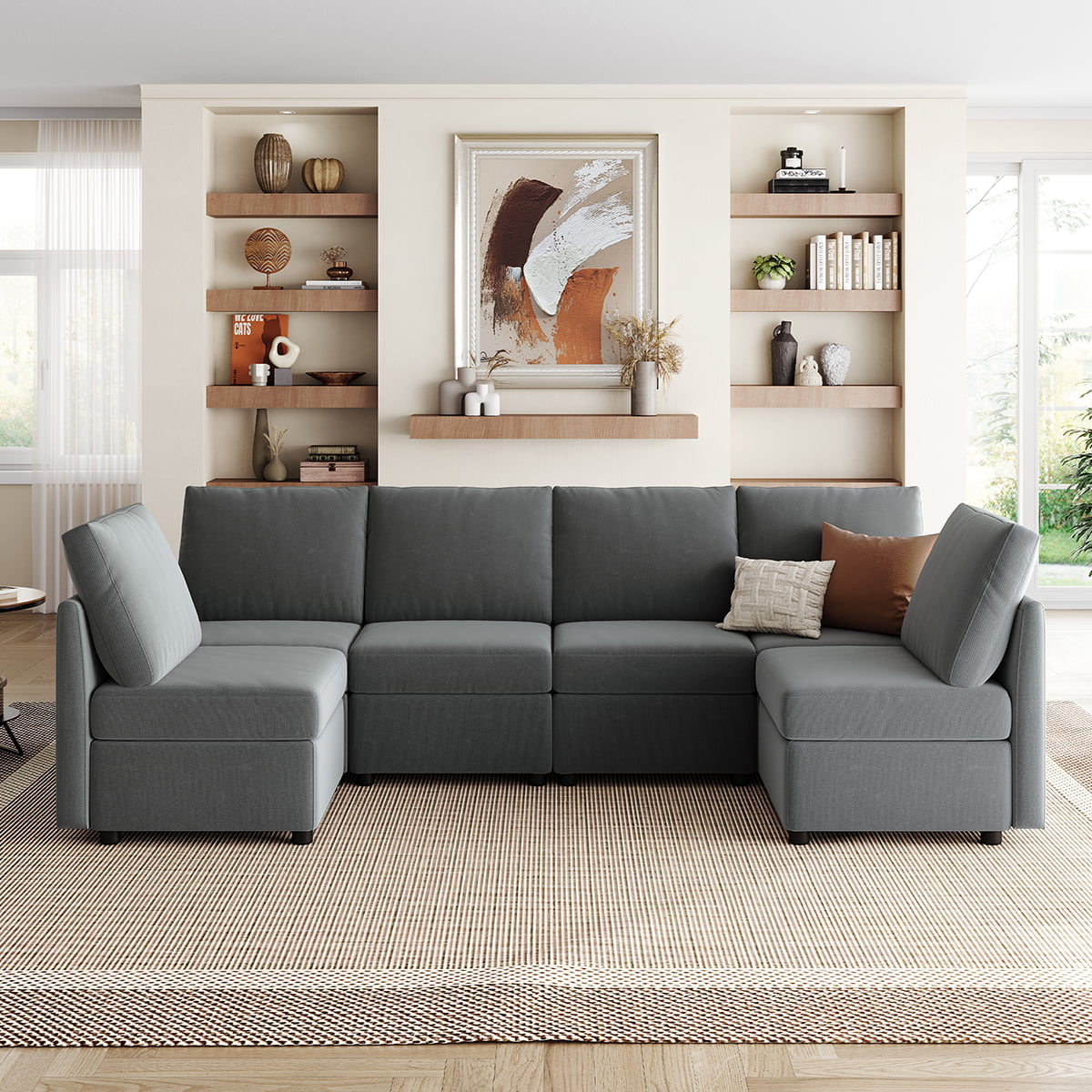 LINSY HOME Modular Couches and Sofas Sectional with Storage Sectional Sofa U Shaped Sectional Couch with Reversible Chaises, Dark Gray