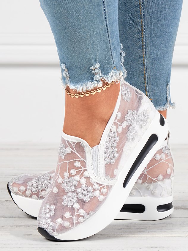 Floral Embroidery Breathable Sheer Mesh Sneakers