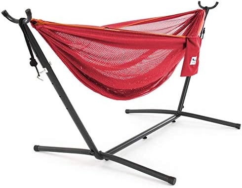 Double Cotton Hammock with Space Saving Steel Stand, Tropical (450 lb Capacity - Premium Carry Bag Included)