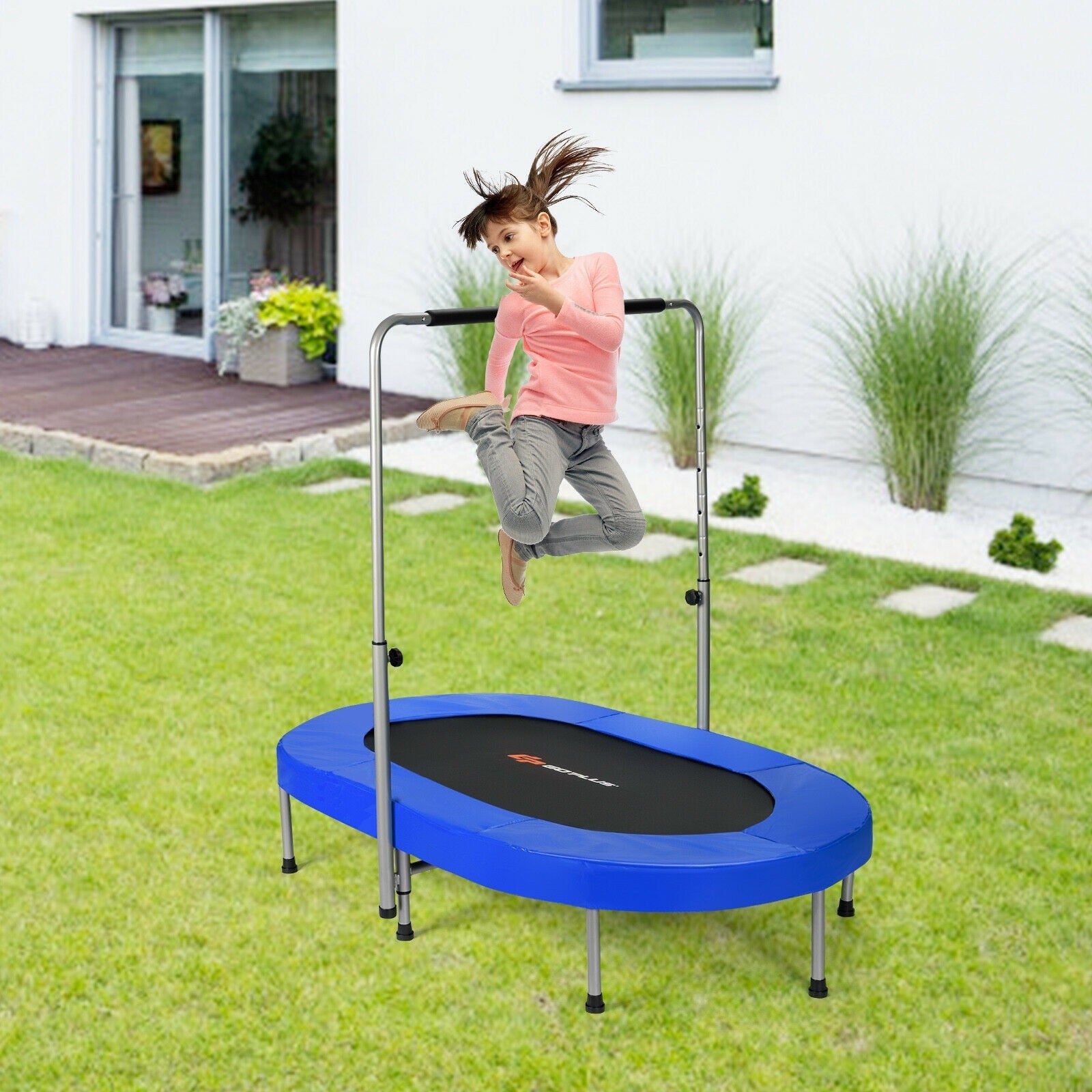 Foldable Double Mini Kids Fitness Trampoline Rebounder with Adjustable Handle