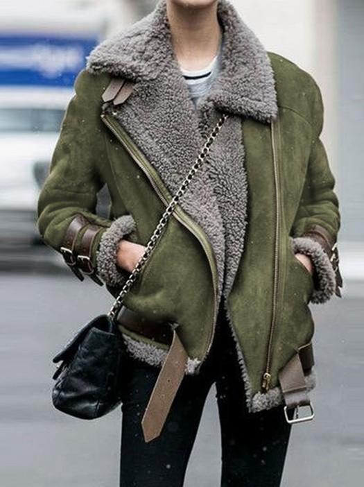 Solid Color Zipper Lapel Cashmere Coat