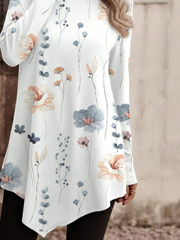 Casual Floral Half Turtleneck Long Sleeve T-shirt