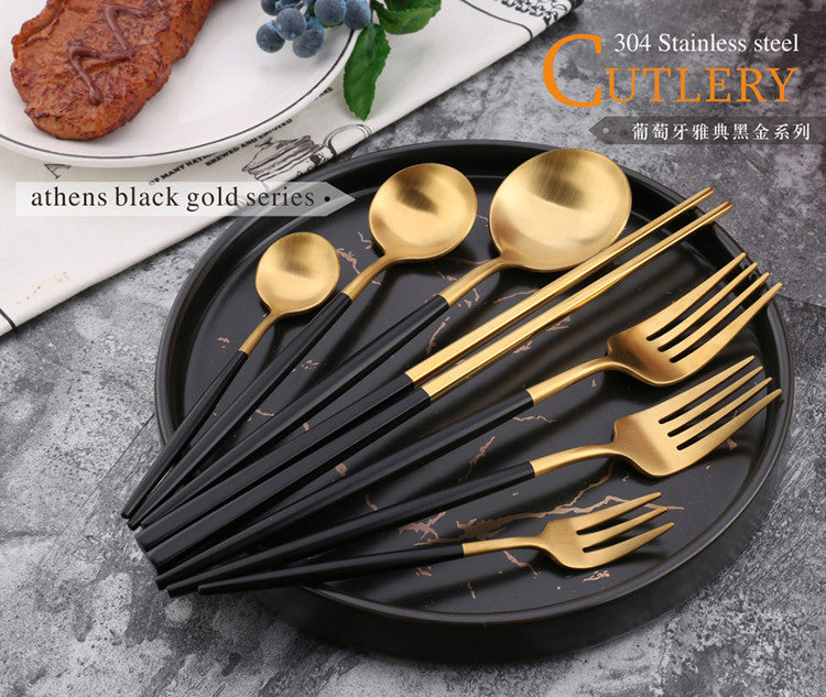 (Store Closing Sale) Gold Flatware Set Stainless Steel Cutlery Set Knife Fork Spoon Dinner Tableware Set Kitchen Dinnerware