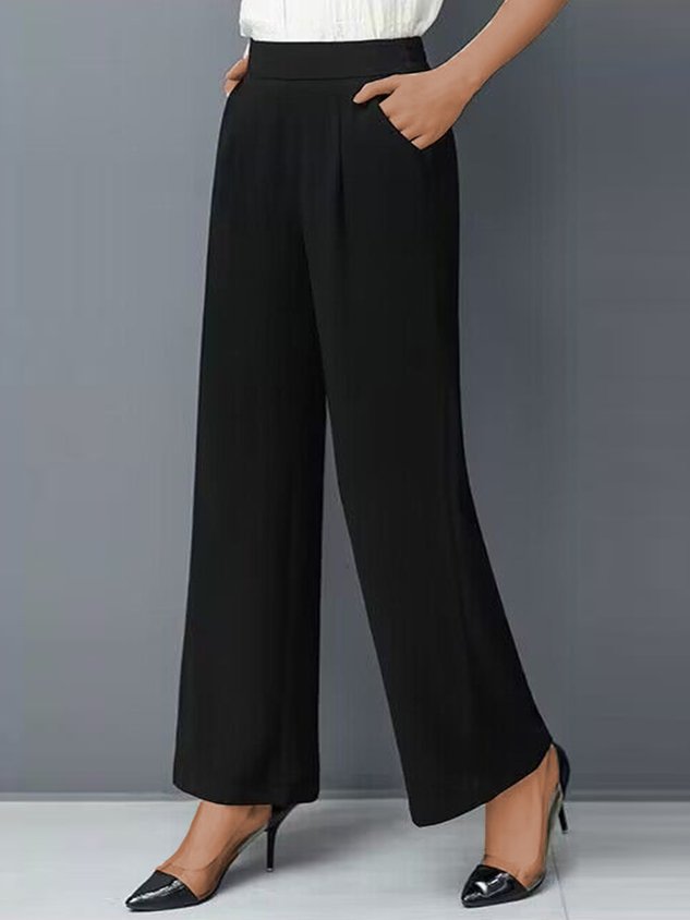 Casual Plain Natural Ankle Pants Pocket Stitching Straight Pants