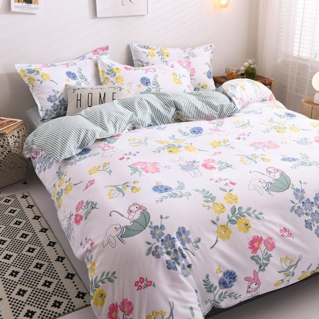 Flower Duvet Cover Bedding Set Peach Daisy Pastoral style Flat Bed Sheet