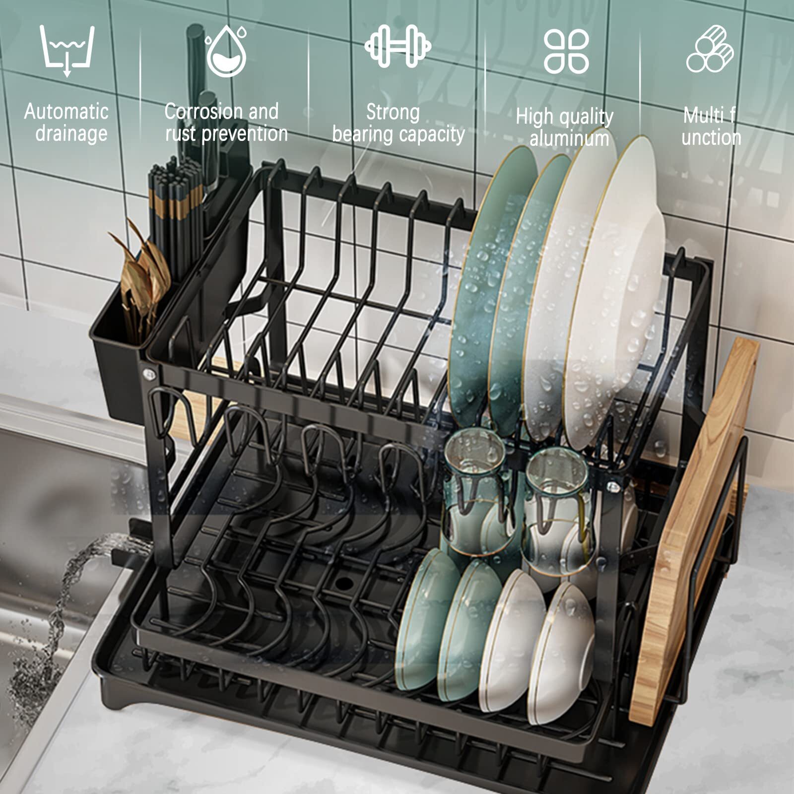 Dish Drying Rack with Drain Tray