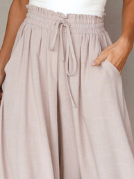 Plain Casual Wide Leg Shirred Waist Pant