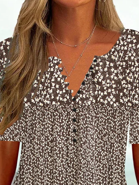 V Neck Floral Regular Fit Casual Shirt