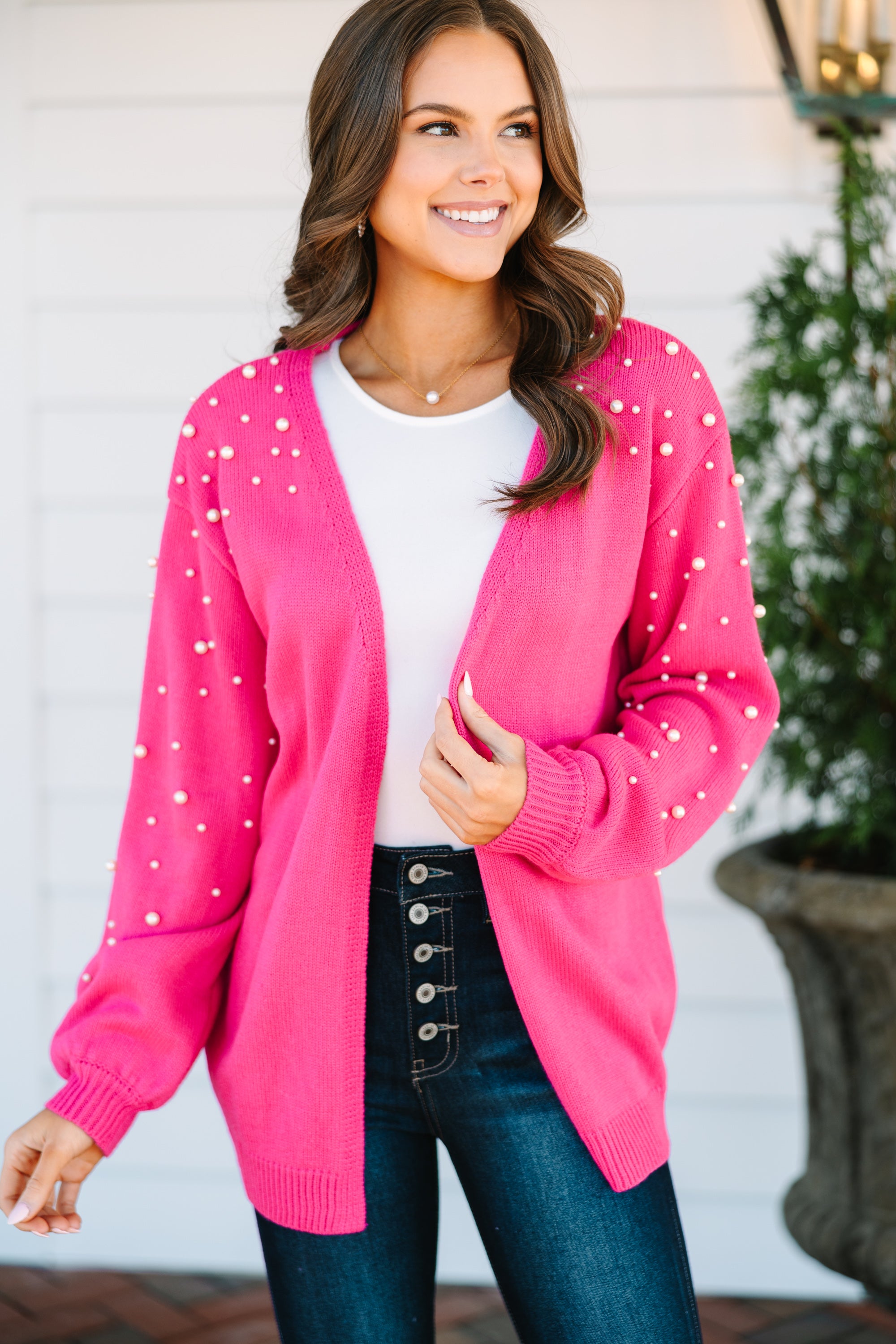 Get Going Fuchsia Pink Embellished Cardigan