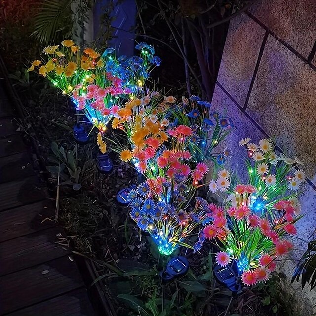 Solar Garden Lights Outdoor Chrysanthemum Solar Outdoor Lights Decorative With Colorful String Lights Upgraded Waterproof Solar Garden Decor For Yard Patio Landscape Decoration