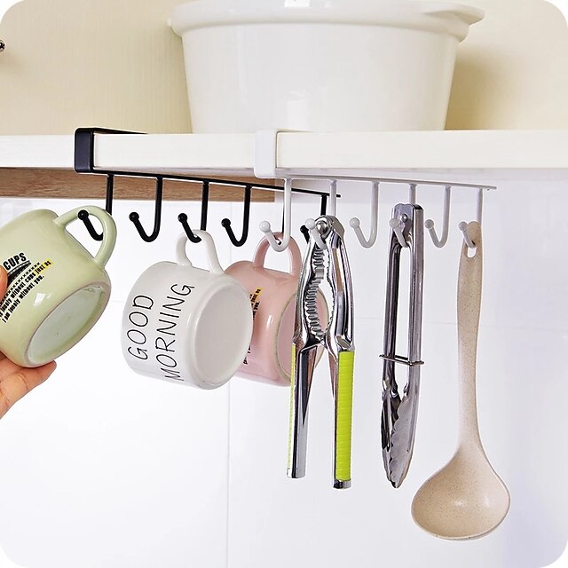 Kitchen Double-row Hook Hanging Cup Holder Household Punch-free Wall Cabinet Hook Spatula Rack Cup Storage Wrought Iron Hook