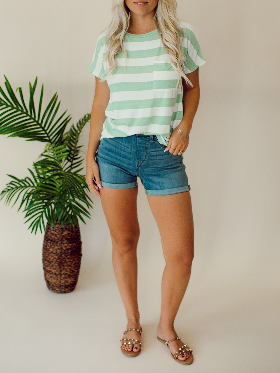 Green striped pocket T-shirt