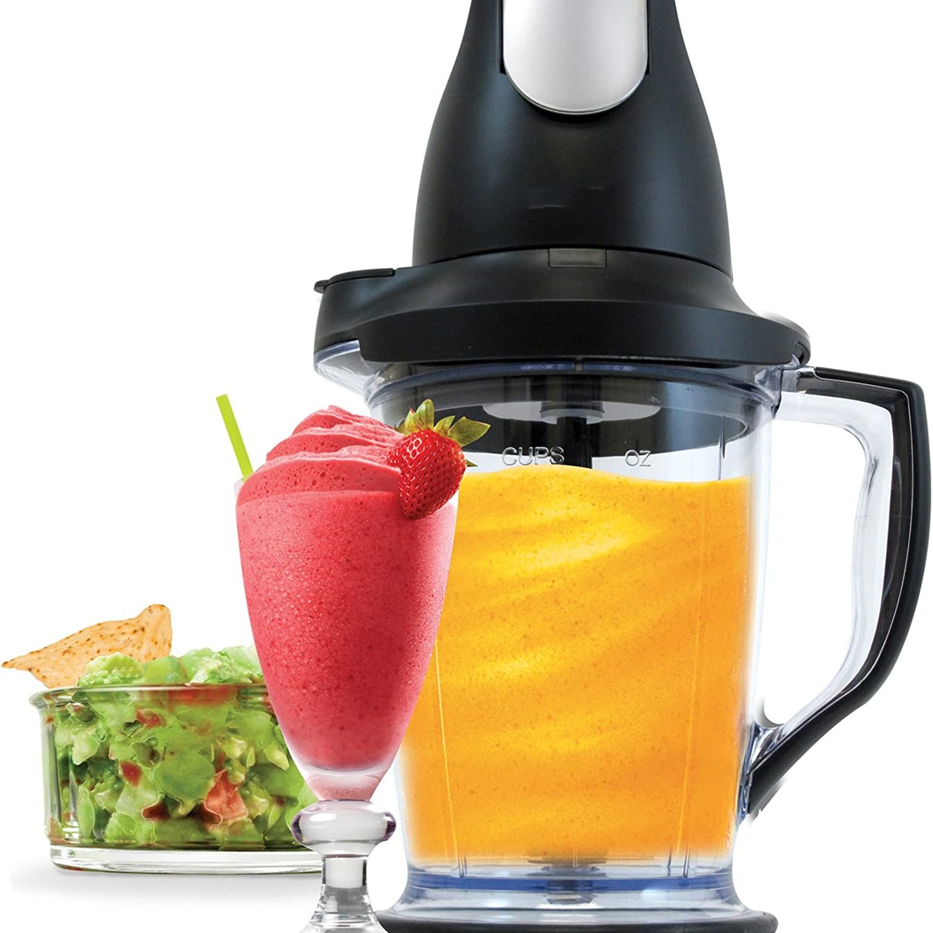 QB1004 Blender/Food Processor with 450-Watt Base, 48oz Pitcher, 16oz Chopper Bowl, and 40oz Processor Bowl for Shakes, Smoothies, and Meal Prep,Black