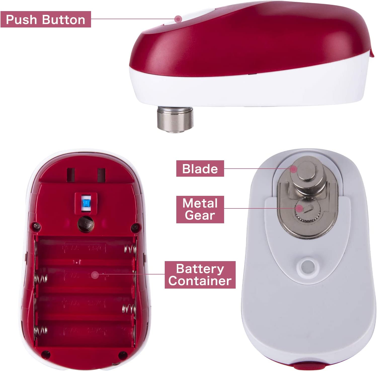 Electric Can Opener - Vcwtty One Touch Battery Operated Handheld Can Opener for Any Size, No Sharp Edge, Food-Safe, Seniors, Arthritis and Chef, Kitchen Best Gadget (Red)