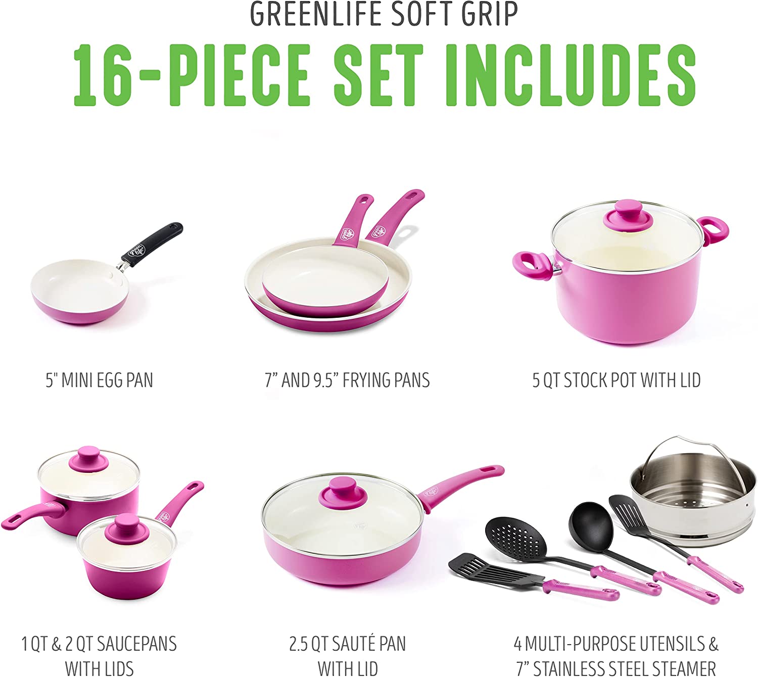 (Store Closing Sale) Healthy Ceramic Nonstick, 16 Piece Cookware Pots