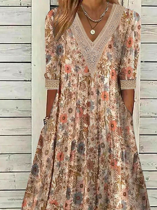 Casual V Neck Floral Dress