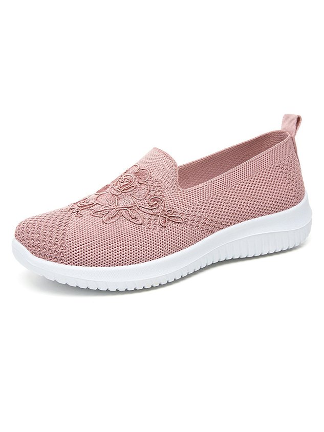 Sports Floral Breathable Slip On Flat Heel Fly Woven Shoes Embroidery