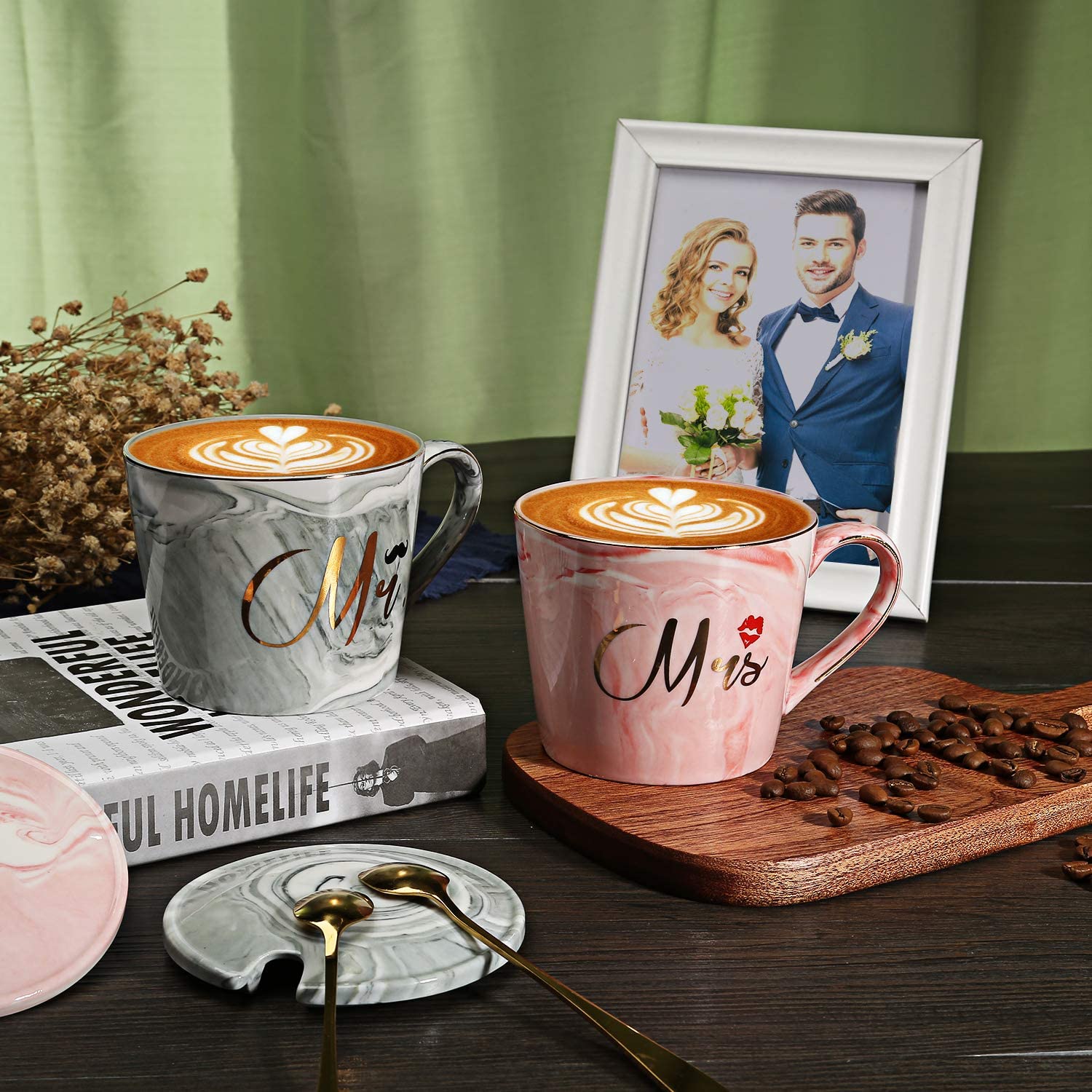 (Store Closing Sale) Mr& Mrs Couple Coffee Mugs-Couple Cups Wedding Anniversary Gift-Mr and Mrs Mugs Set-Couples Gift for Bridal Shower Engagement