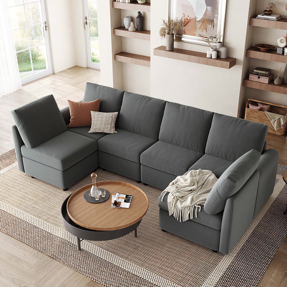 LINSY HOME Modular Couches and Sofas Sectional with Storage Sectional Sofa U Shaped Sectional Couch with Reversible Chaises, Dark Gray