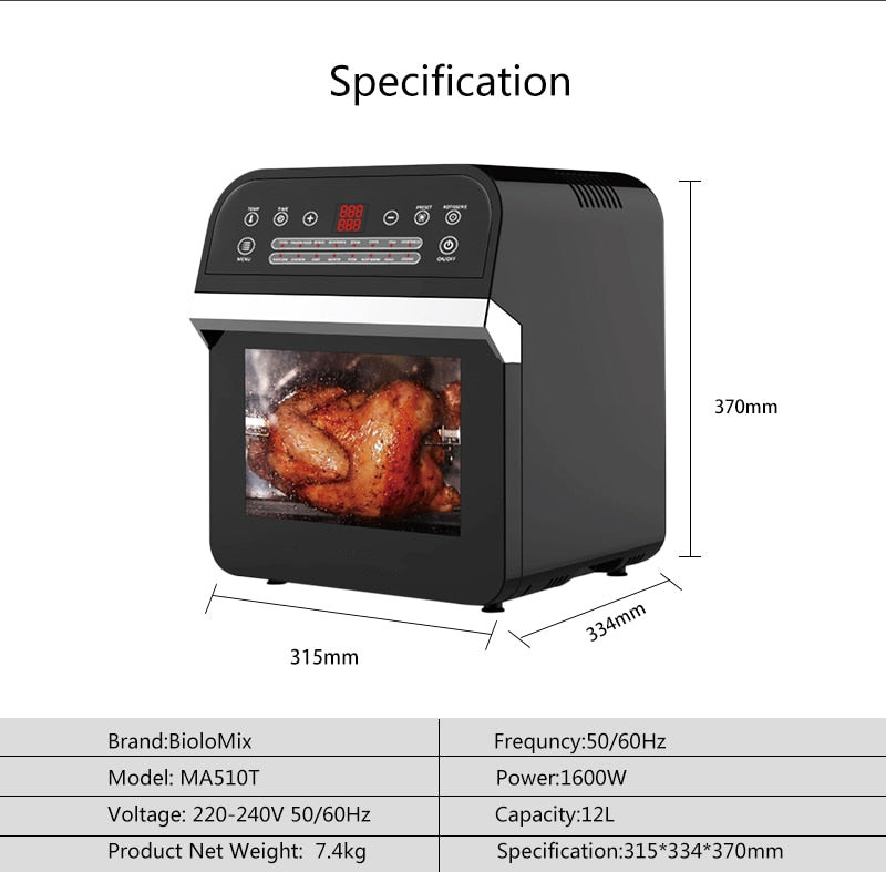 (Store Closing Sale) 12L Air Fryer Oven, 1600W Air Fryer Oven Toaster, Rotisserie And Dehydrator with LED Digital Touchscreen 16-In-1 Countertop Oven