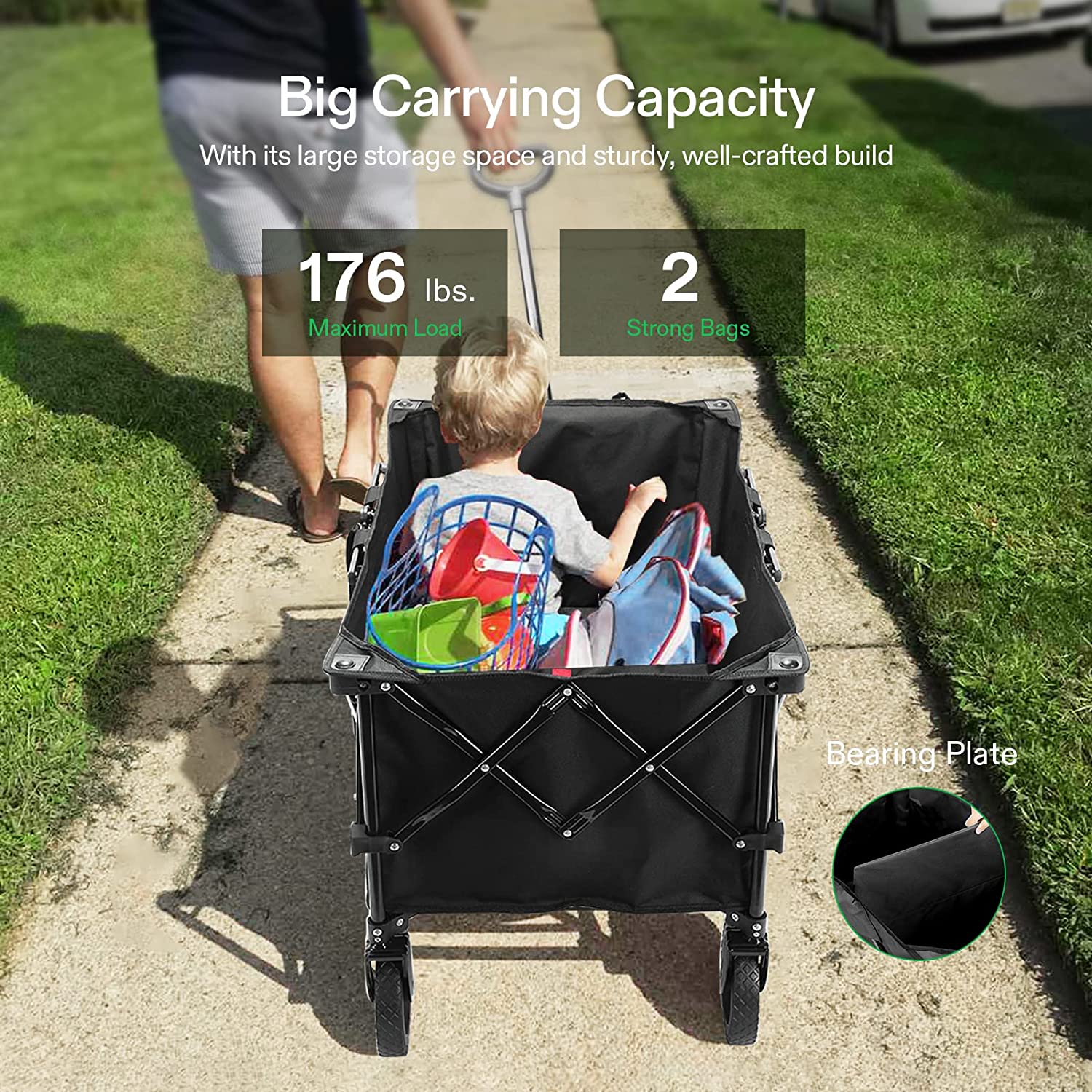 VIVOSUN Heavy Duty Collapsible Folding Wagon Utility Outdoor Camping Garden Cart, Black