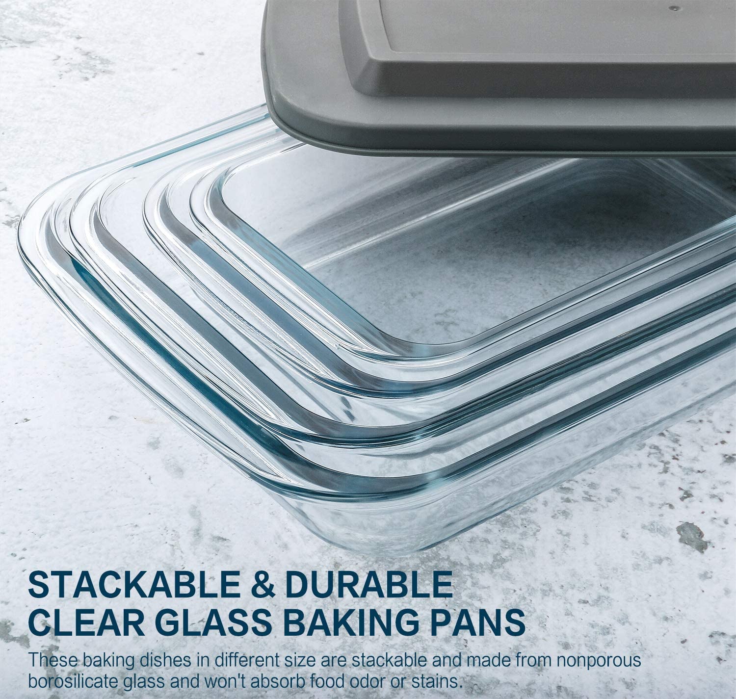 8-Piece Deep Glass Baking Dish Set with Plastic lids,Rectangular Glass Bakeware Set with BPA Free Lids, Baking Pans for Lasagna, Leftovers, Cooking, Kitchen, Freezer-to-Oven and Dishwasher, Gray