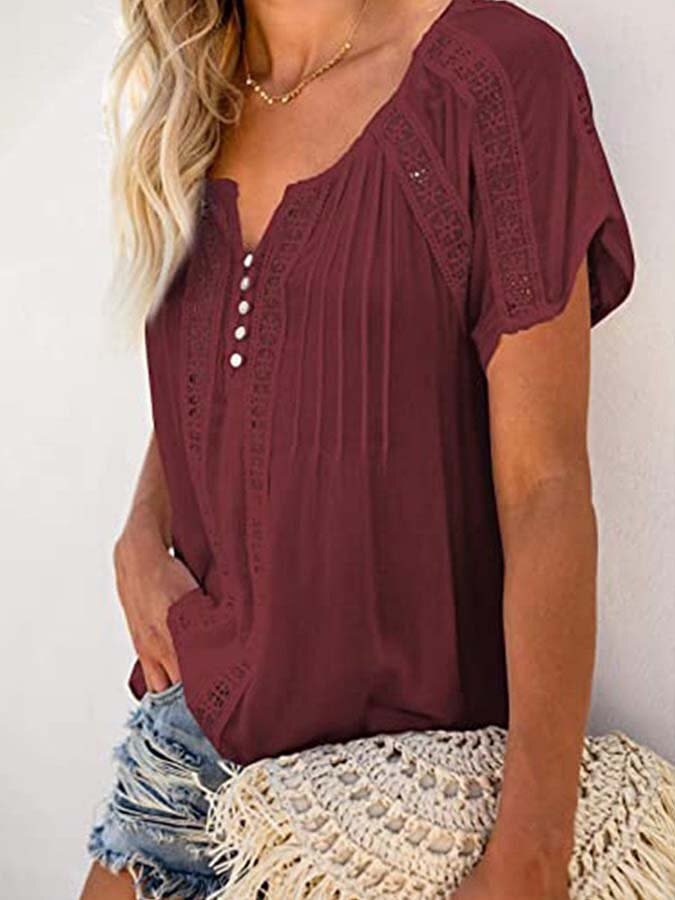 Women's Lace Panel Cutout Button Shirt