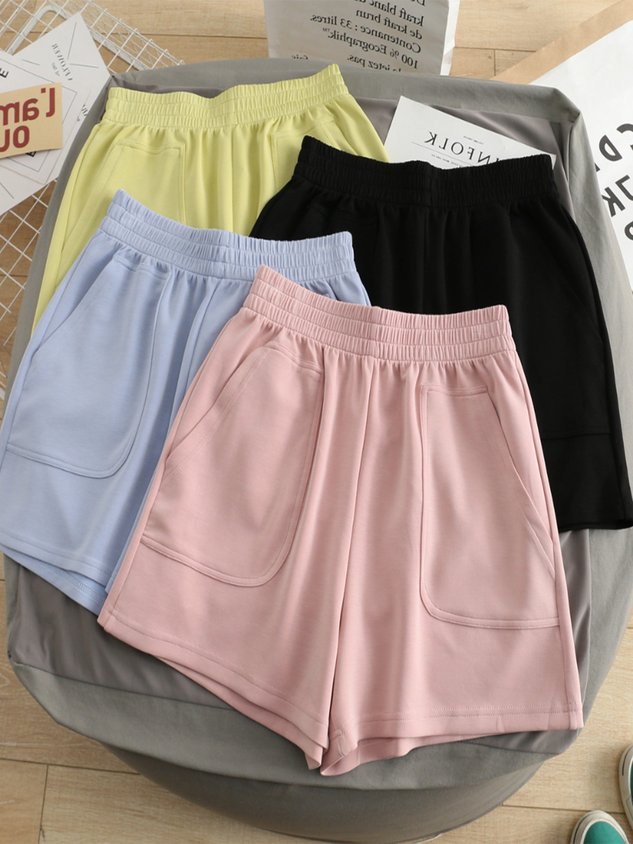 Casual Pockets Plain Shorts