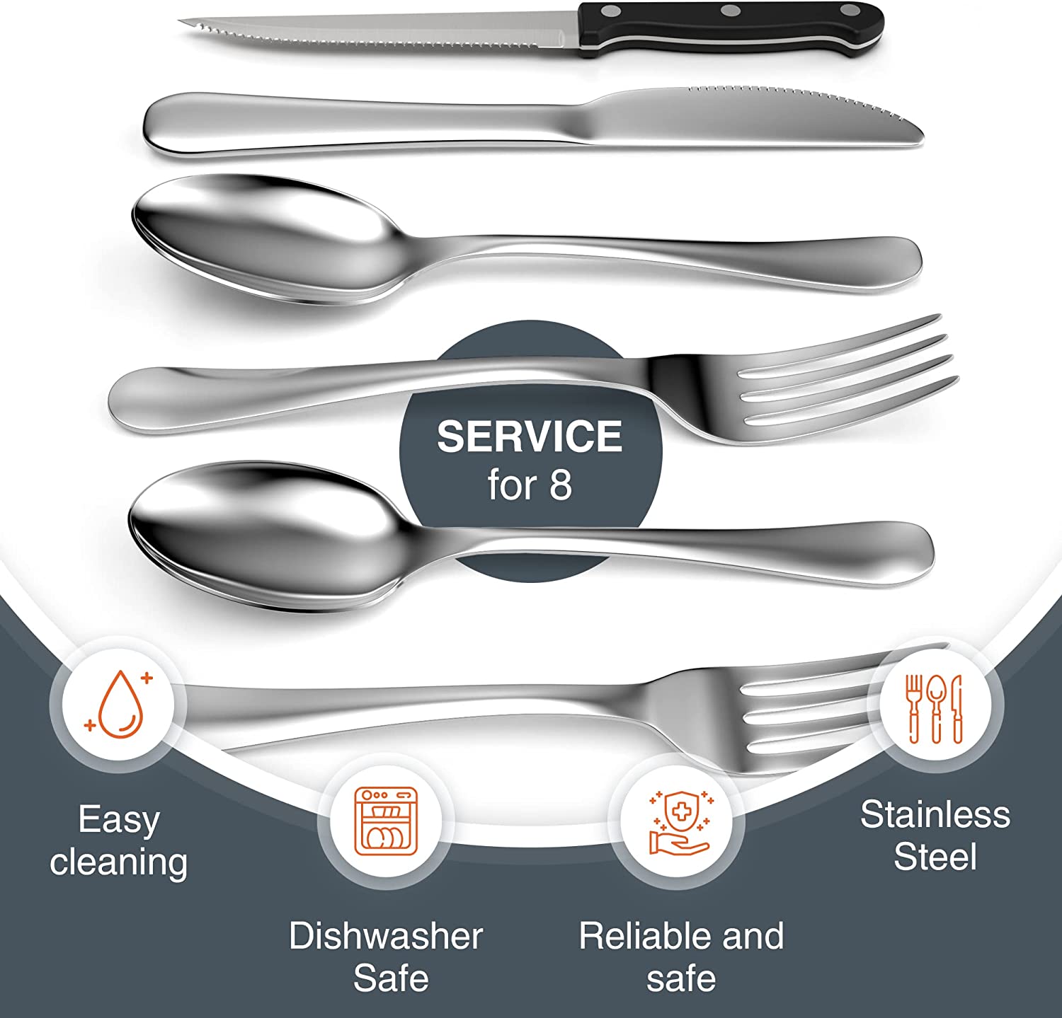 Cooking 48 Piece Silverware Set - Service for 8 - Stainless Steel Flatware serving set - Cutlery Set - Knives, Fork, and Spoon - Utensil sets - Dishwasher Safe - Stunning Polished Finish